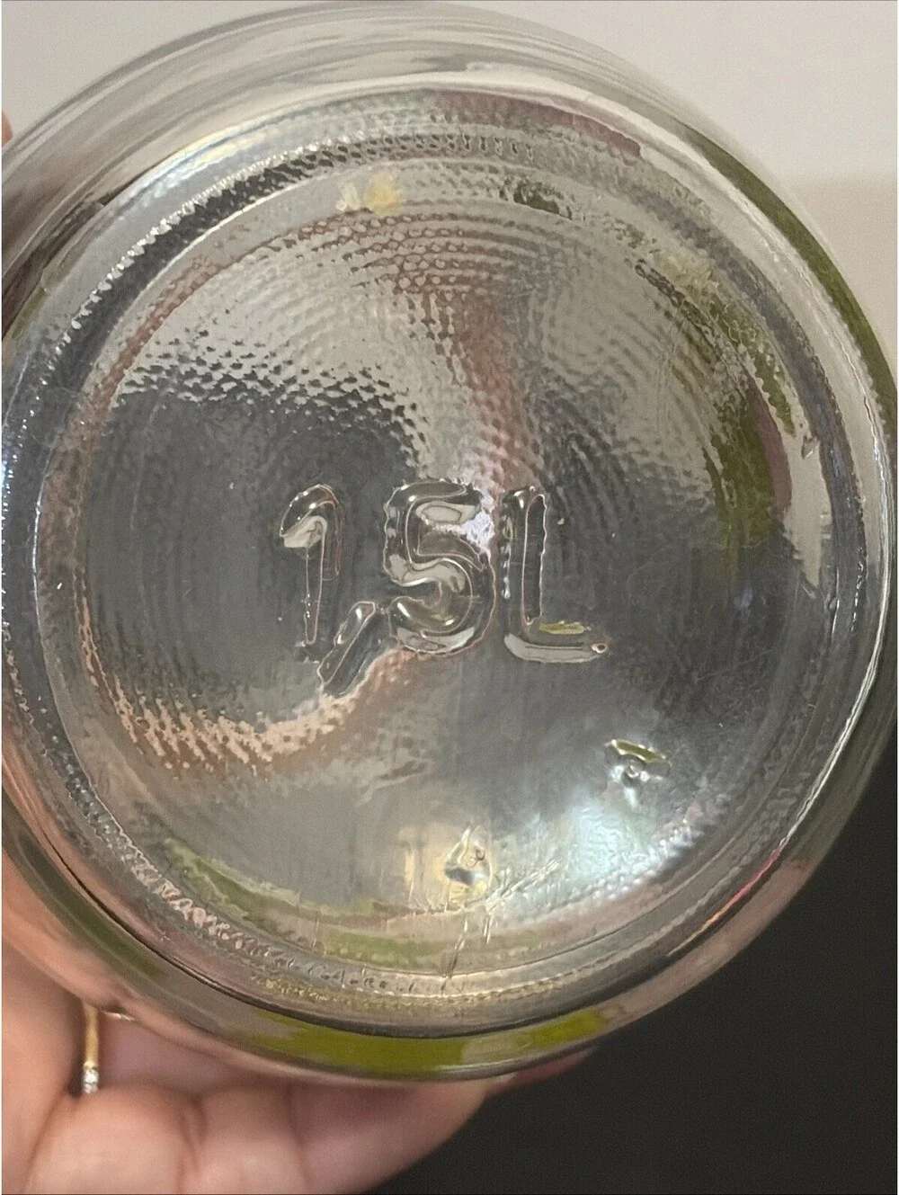 Vtg. ARC France Glass Canister Jar 1.5L with Wire Bale Lid & Strawberry Blossom